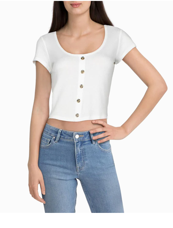 Hippie Rose Juniors Button-Trimmed Waffle-Knit Top