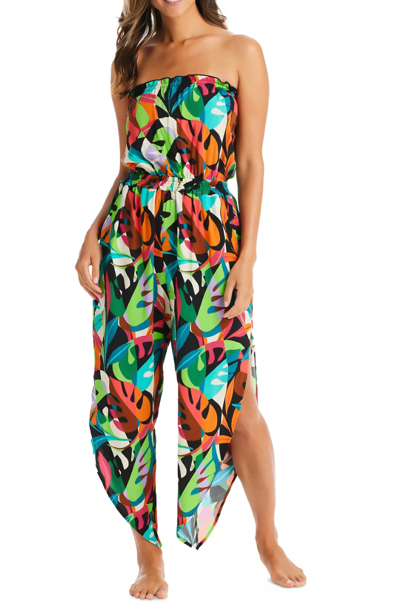 BAR III Womens Tropical Dreams Tube Top Cover-Up Jumpsuit, Size Large