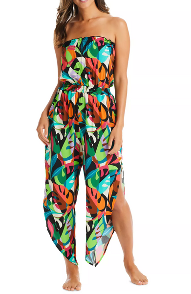 BAR III Womens Tropical Dreams Tube Top Cover-Up Jumpsuit, Size Large