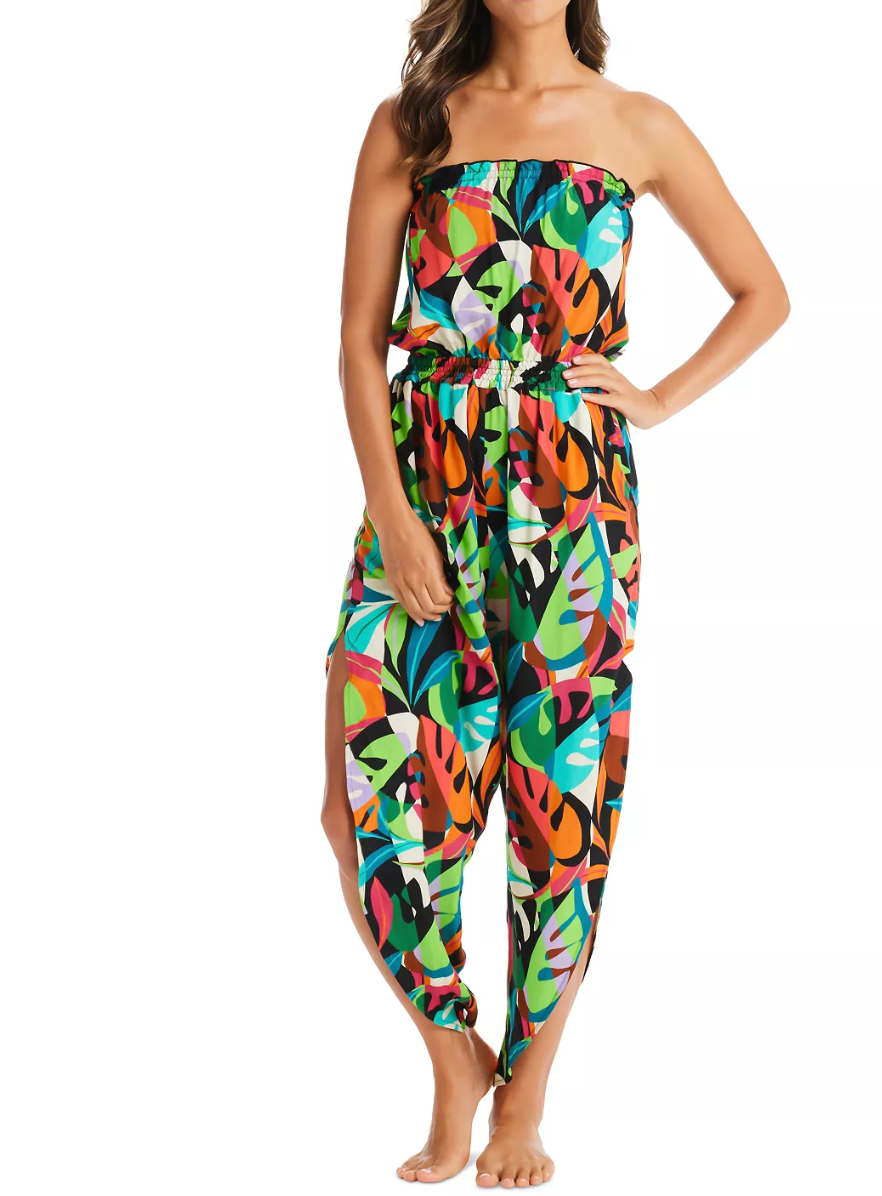 BAR III Womens Tropical Dreams Tube Top Cover-Up Jumpsuit, Size Large