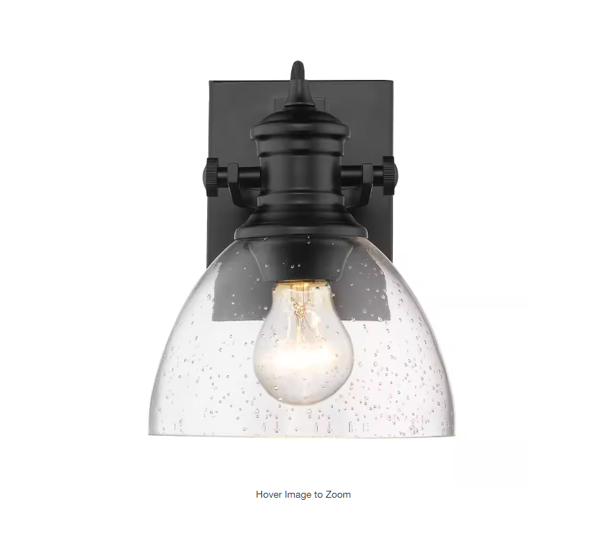 Golden Lighting Hines 1-Light Black and Seeded Glass Bath Light