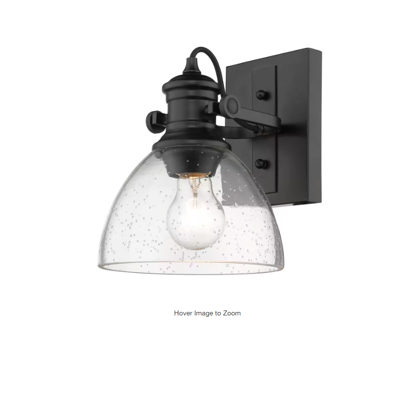 Golden Lighting Hines 1-Light Black and Seeded Glass Bath Light