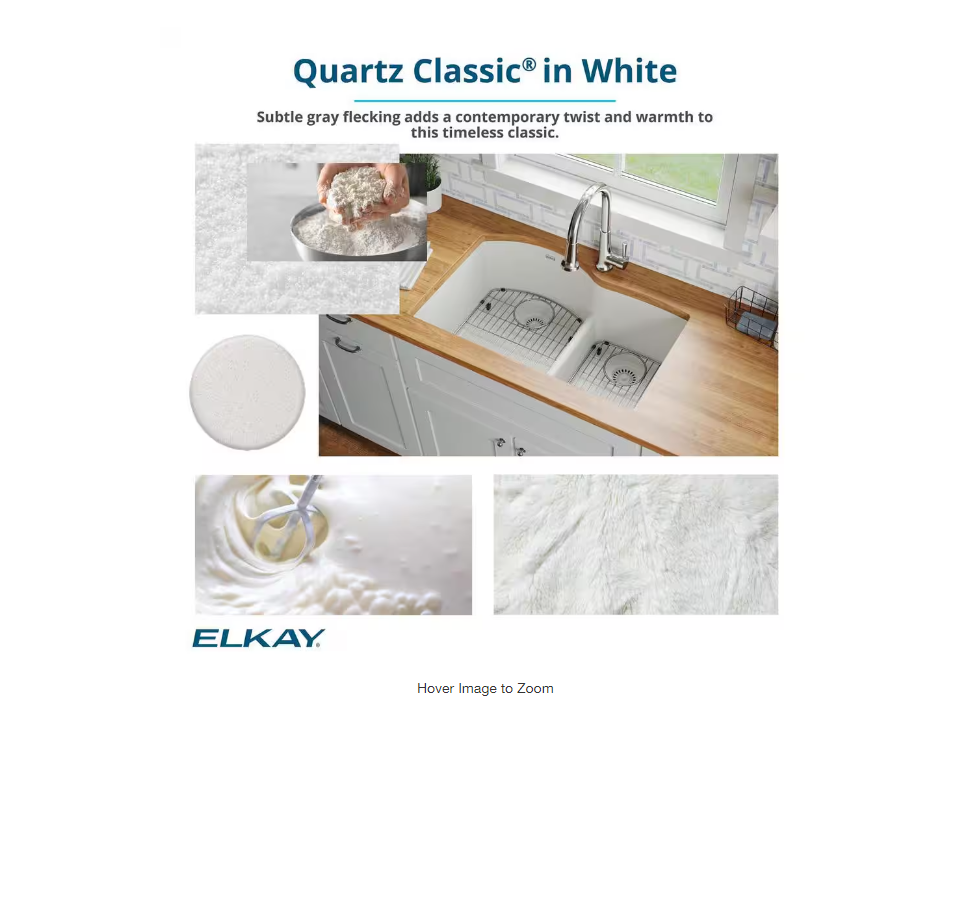 Elkay Quartz Classic 25in. Undermount 1 Bowl White Granite/Quartz Composite Sink