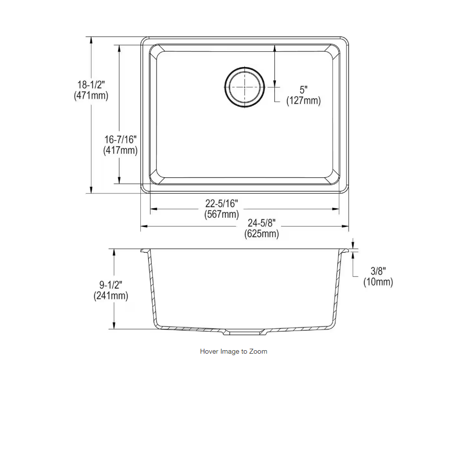 Elkay Quartz Classic 25in. Undermount 1 Bowl White Granite/Quartz Composite Sink