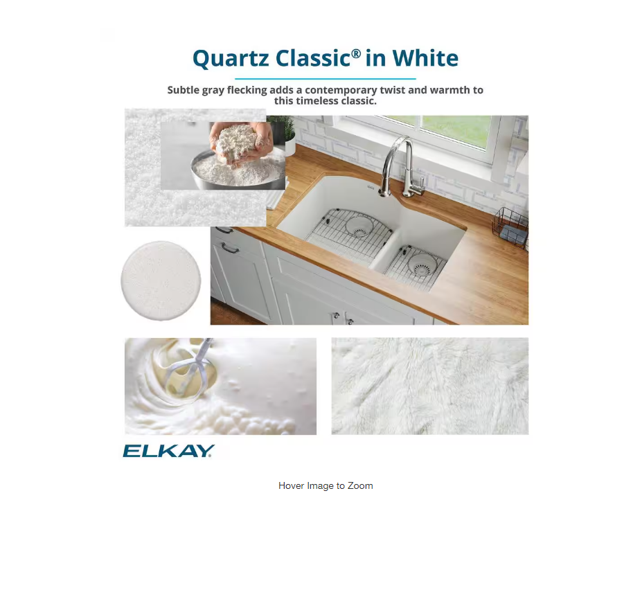 Elkay Quartz Classic 25in. Undermount 1 Bowl White Granite/Quartz Composite Sink