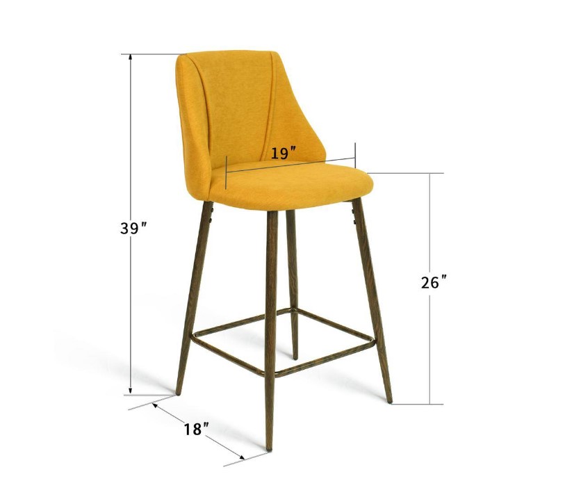 CHOLE Yellow Fabric 26 in. Full Back Metal Frame Counter Stool (Set of 2)