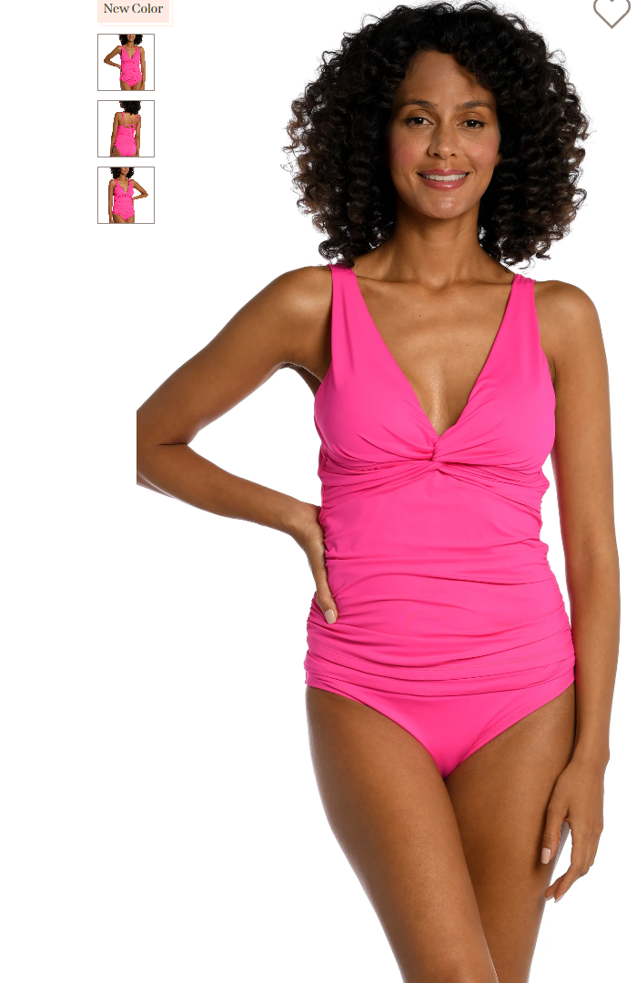 La Blanca Island Goddess Twist Tie Back Tankini Top - Pop Pink, Size 10