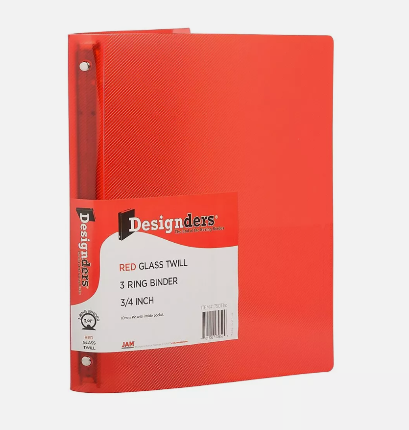 Jam Paper Plastic 0.75 Inch Binder, Red 3 Ring Binder, Sold Individually