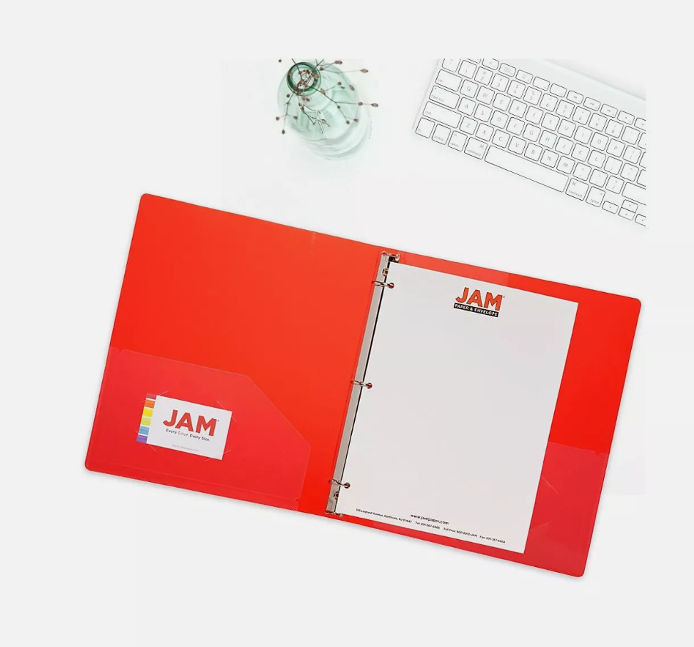 Jam Paper Plastic 0.75 Inch Binder, Red 3 Ring Binder, Sold Individually