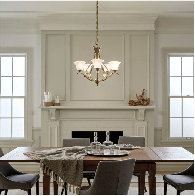 Kichler Dover 5 Light 24in Wide Chandelier with Etched Glass Shades