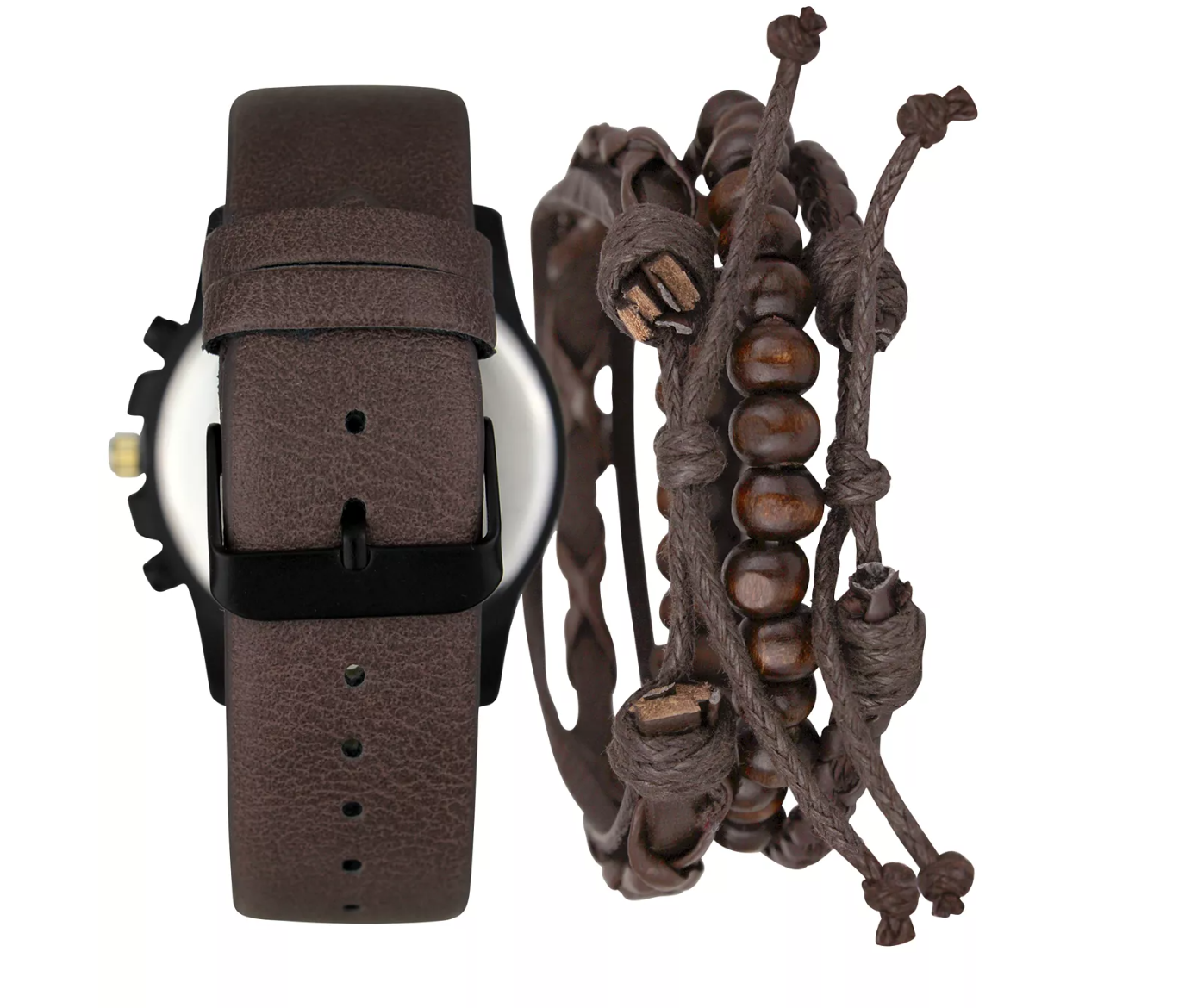 INC Brown Faux-Leather Strap Watch 48mm & 3-Pc. Bracelet Set, Created for Macy's