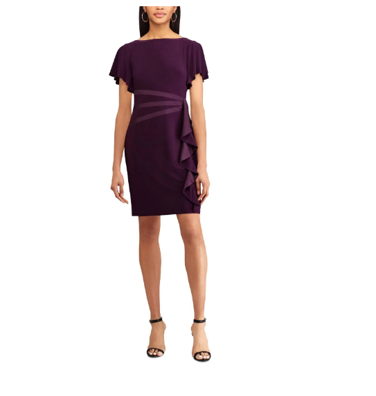 American Living Satin-Trim Ruffled Dress, Size 6/Purple