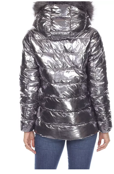 White Mark Womens Metallic Puffer Coat With Hoodie, Size 3XL