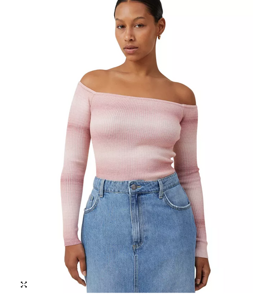 COTTON ON Womens Rib Off Shoulder Pullover Sweater In Chalk Pink Ombre, XL