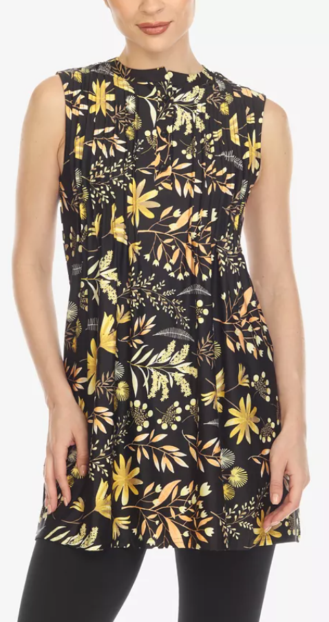 White Mark Womens Floral Sleeveless Tunic Top, Size Large
