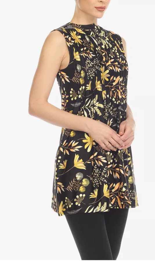 White Mark Womens Floral Sleeveless Tunic Top, Size Large