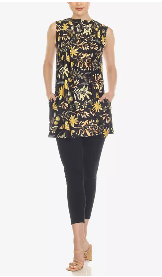 White Mark Womens Floral Sleeveless Tunic Top, Size Large