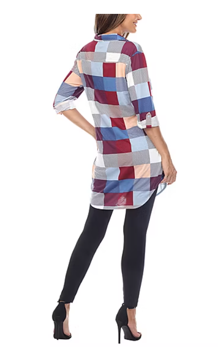 White Mark Womens Plaid Tunic Shirt, Blue, Medium