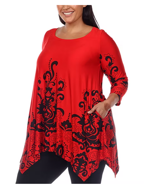 White Mark Plus Size Yanette Tunic Top - Red, Size 1X