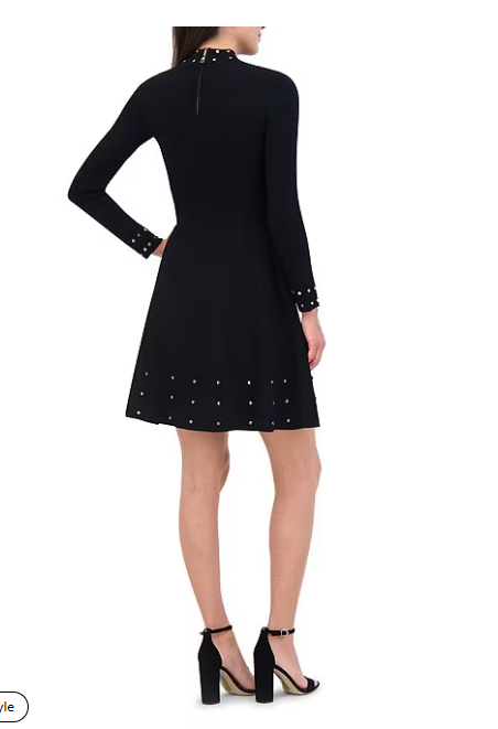 Vince Camuto Womens Embellished Mock Neck Dress - Black, small