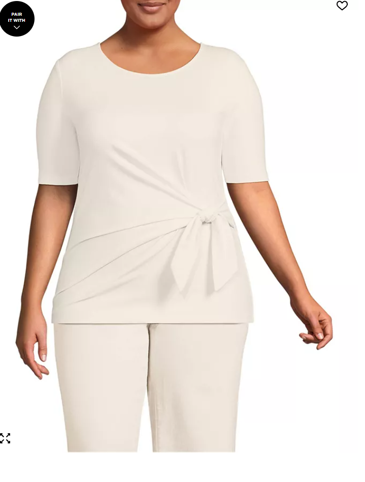Lands End Womens Plus Size Lightweight Jersey Tie Front Top