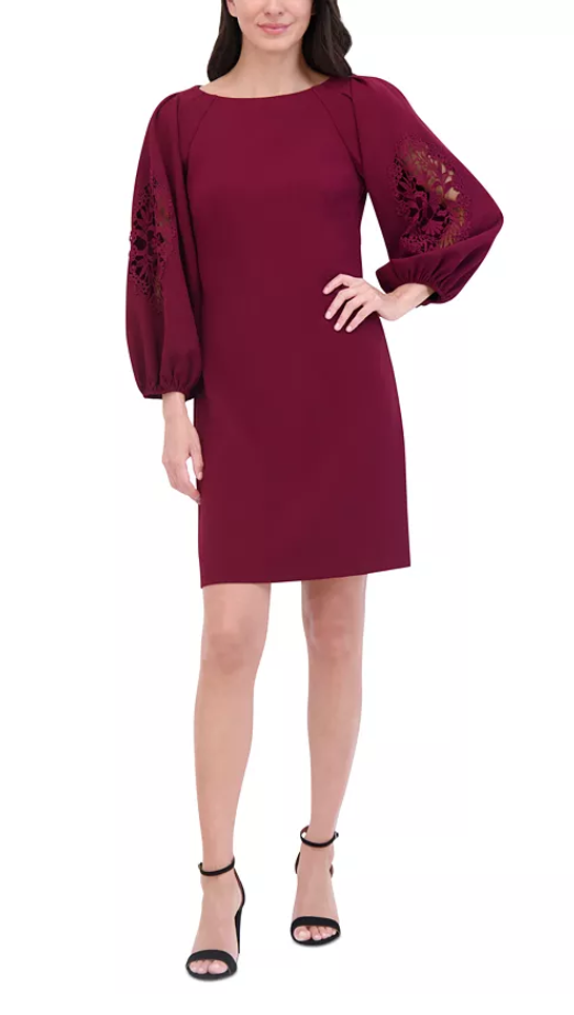 Vince Camuto Womens Boat-Neck Signature Crepe Shift Dress - Wine, Size 12