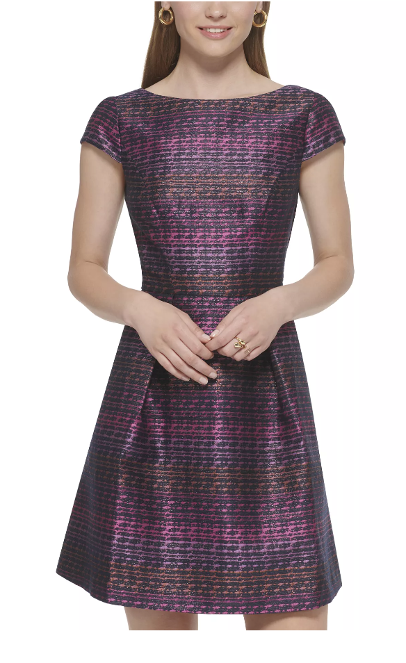 Vince Camuto Womens Metallic Jacquard Fit and Flare Dress, Size 2