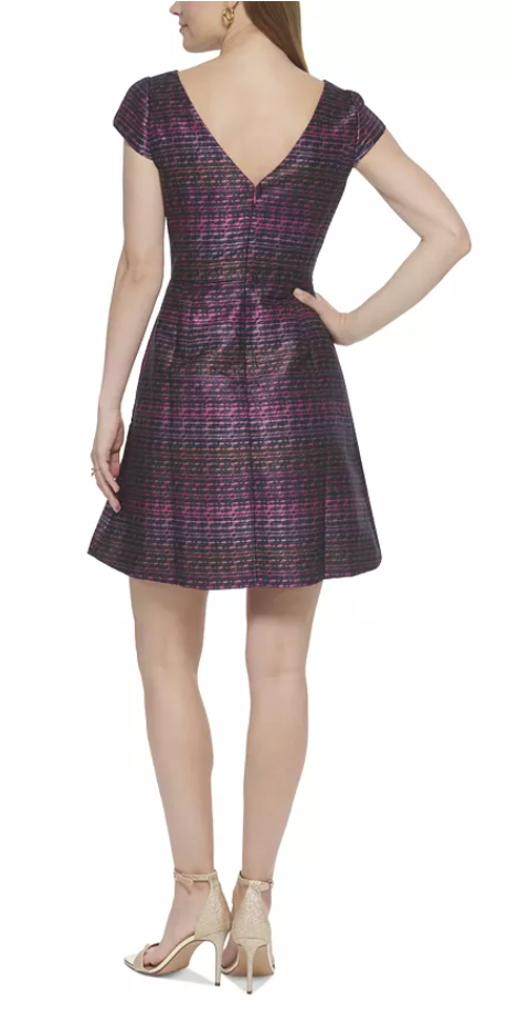 Vince Camuto Womens Metallic Jacquard Fit and Flare Dress, Size 2