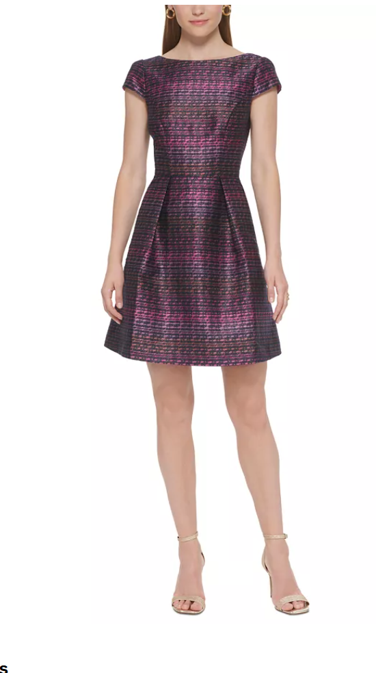 Vince Camuto Womens Metallic Jacquard Fit and Flare Dress, Size 2