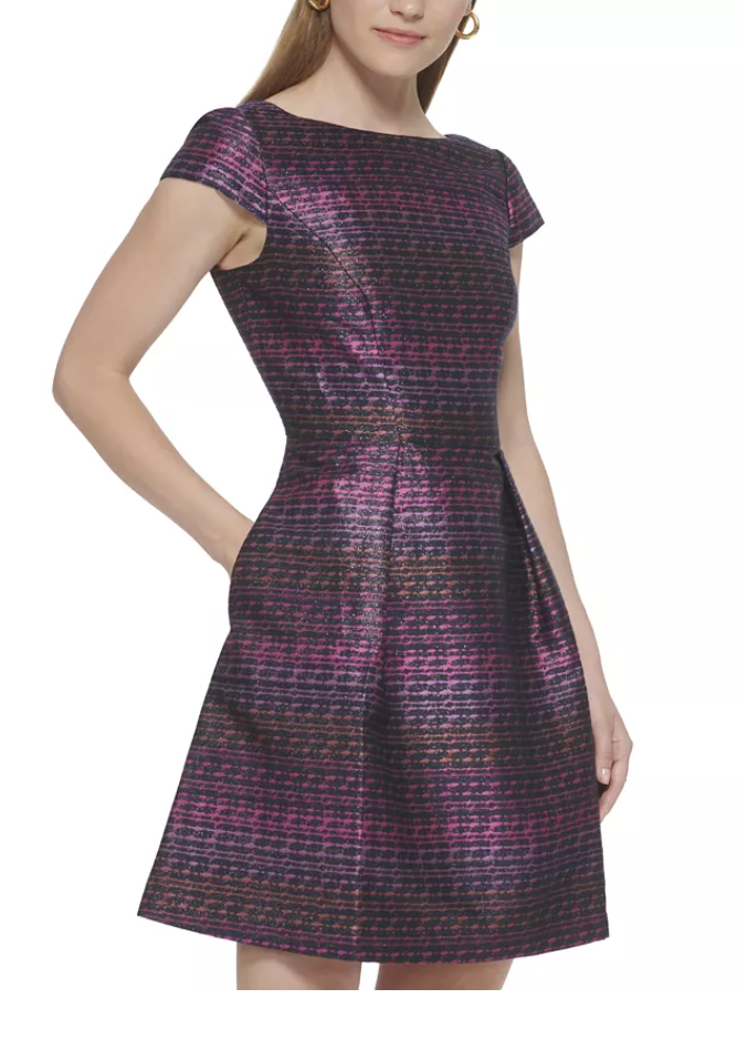 Vince Camuto Womens Metallic Jacquard Fit and Flare Dress, Size 2