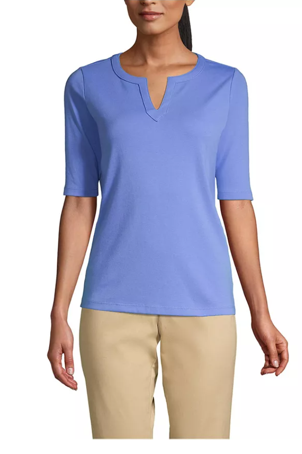 Lands End Womens Cotton Polyester Modern Half Sleeve Splitneck, Medium