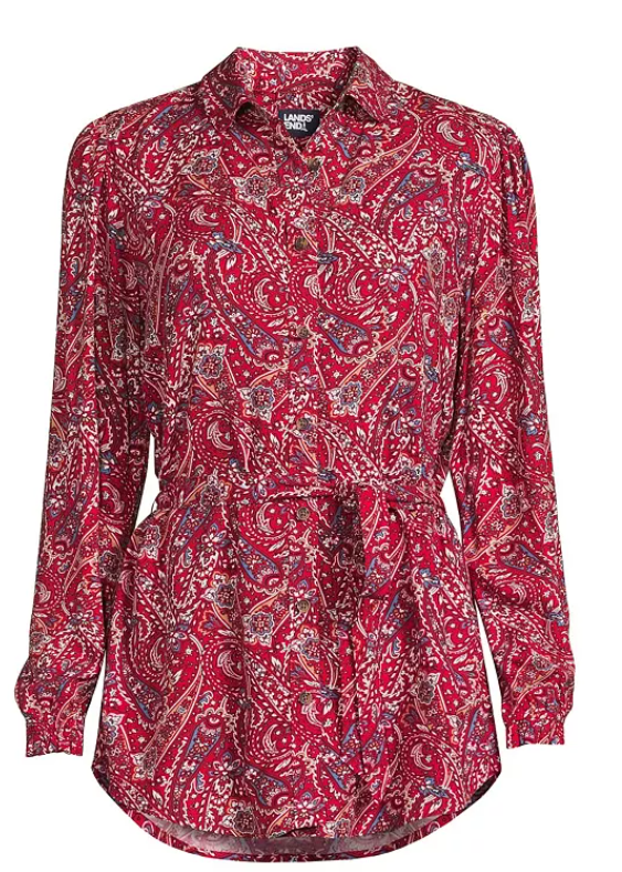 Lands End Womens Rayon Tie Waist Shirt, Large
