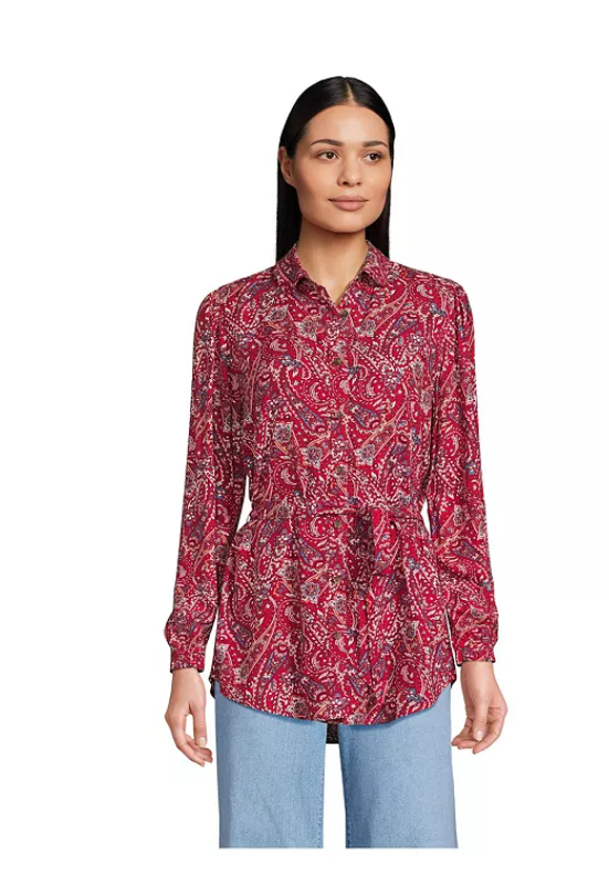 Lands End Womens Rayon Tie Waist Shirt, Large