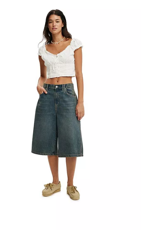 Cotton on Womens 91 Baggy Denim Jort - Shadow Brown, Size 28