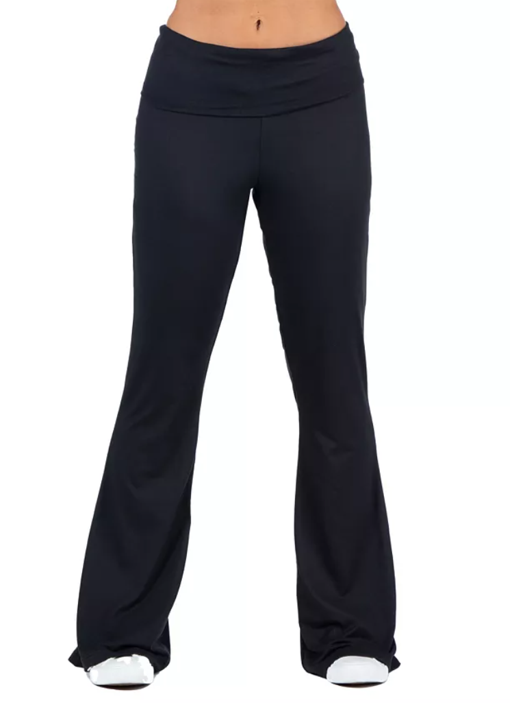 24seven Comfort Apparel Womens Bell Bottom Foldover Waist Sweatpants - Black, Small