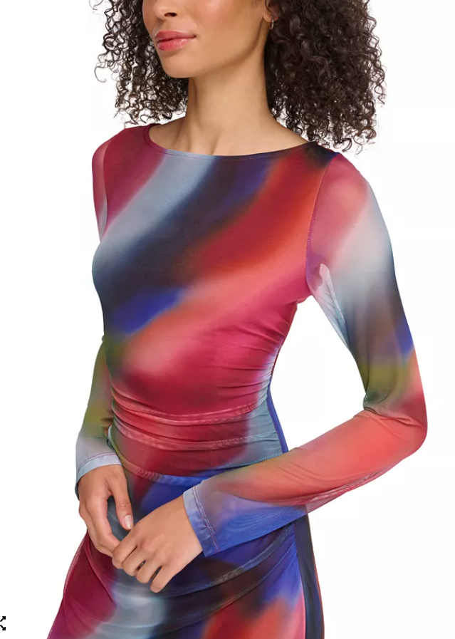Vince Camuto Womens Printed Mesh Ruched Bodycon Dress, Size 10
