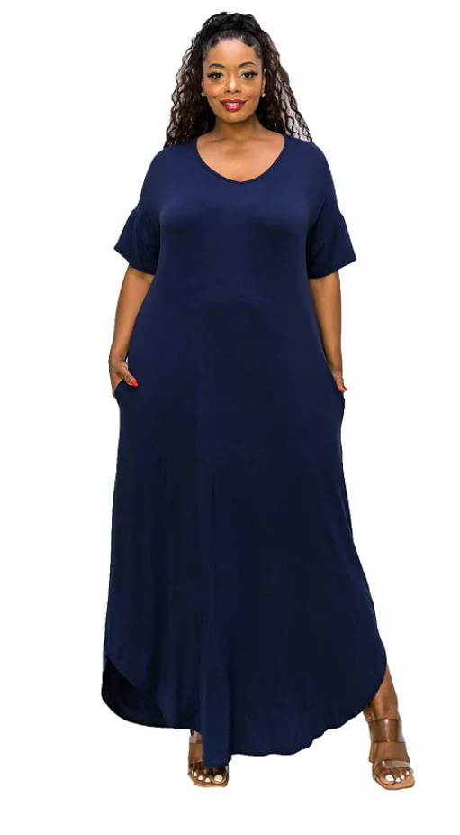 LIVD Short Sleeve Maxi Dress - Blue - 3X