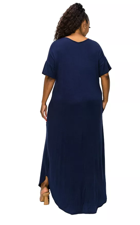 LIVD Short Sleeve Maxi Dress - Blue - 3X