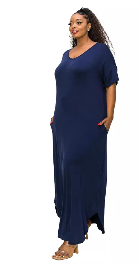 LIVD Short Sleeve Maxi Dress - Blue - 3X