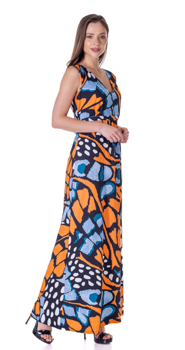 24seven Comfort Womens Orange Butterfly Print V Neck Tie Back Empire Wai