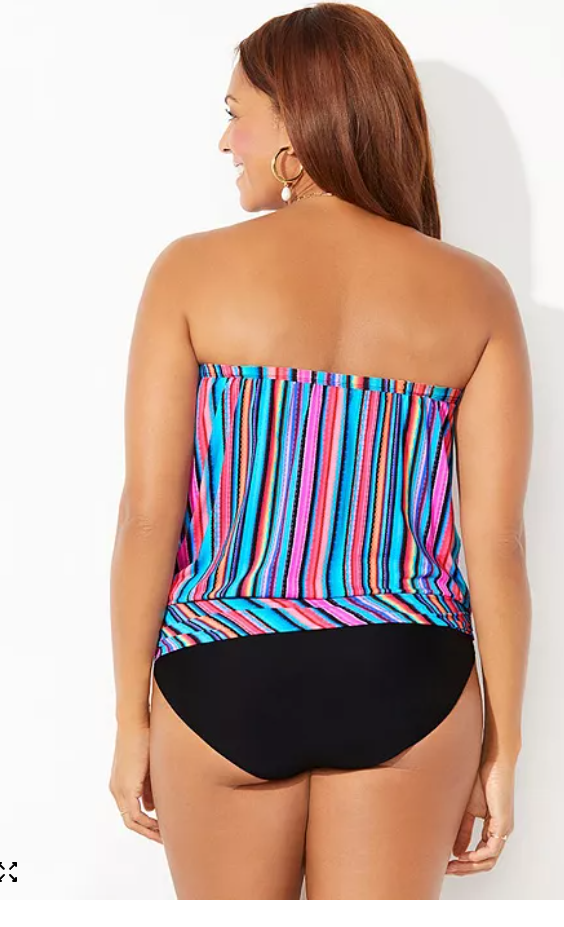Swimsuits For All Plus Size Womens Bandeau Blouson Tankini Top, Size 20
