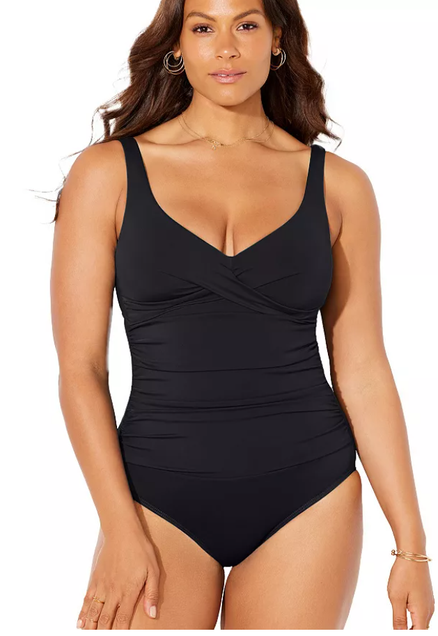 Swimsuits for All Womens V-Neck One Piece Swimsuit, Size 18