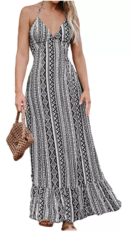 Cupshe Womens Flounce Maxi Beach Dress - Black