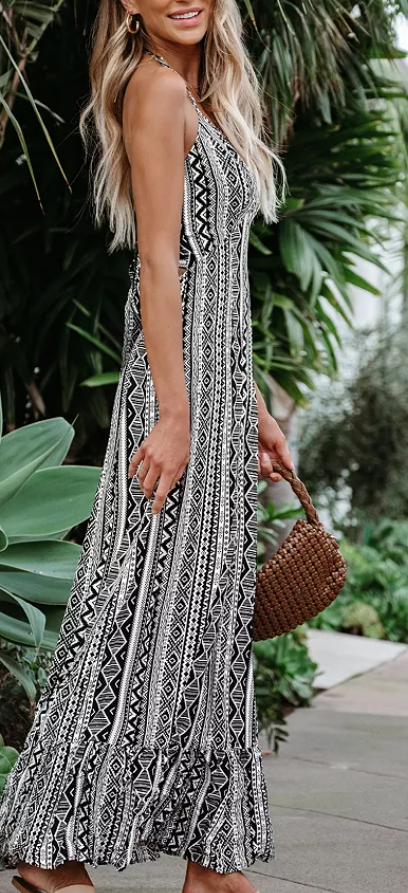 Cupshe Womens Flounce Maxi Beach Dress - Black