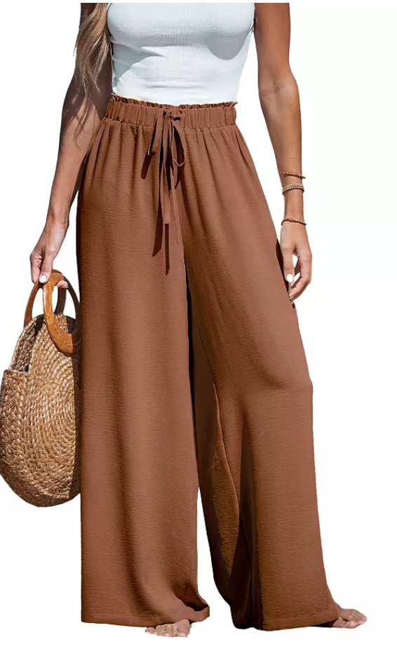 Cupshe Womens Summer Lovin Drawstring Wide-Leg Pants - Medium Brown