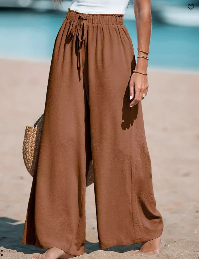 Cupshe Womens Summer Lovin Drawstring Wide-Leg Pants - Medium Brown
