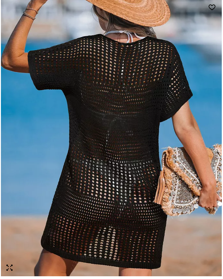 Cupshe Womens Crochet Short Sleeve Cover-Up Mini Beach Dress