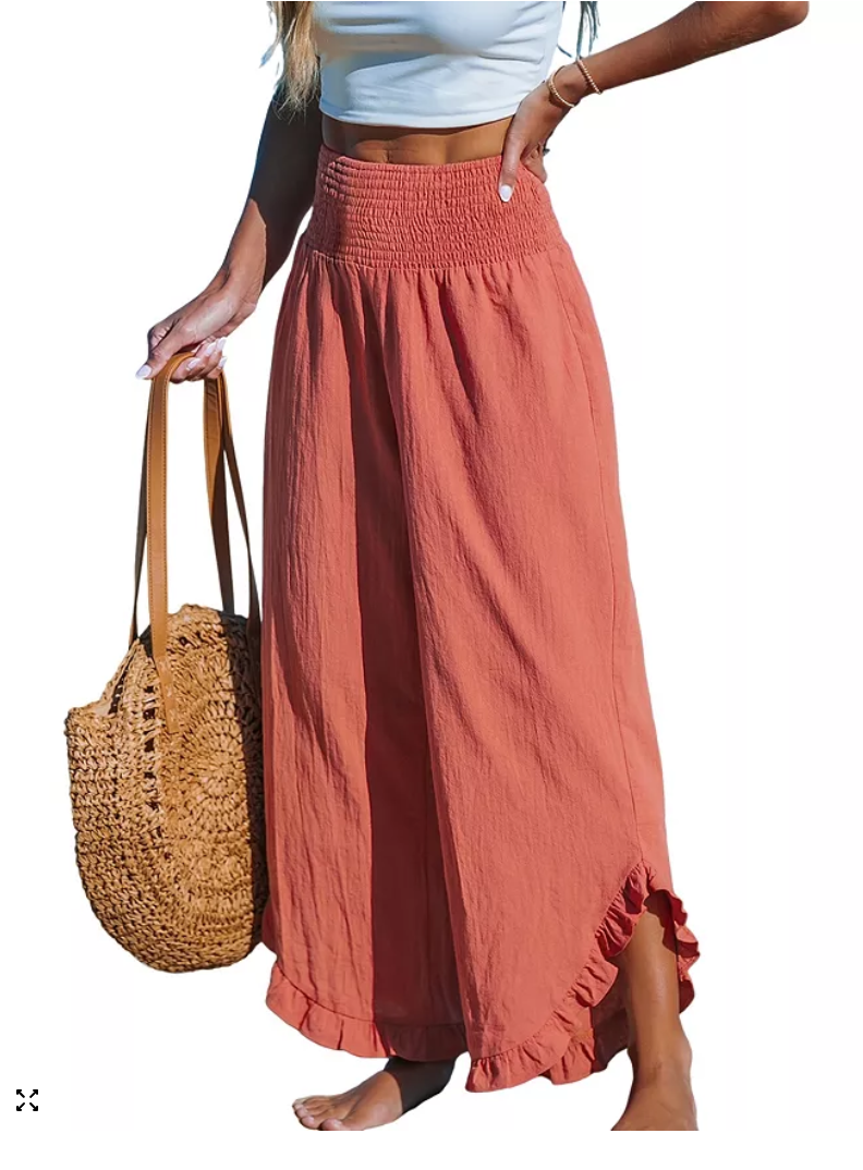 Cupshe Womens Red Smocked Waist Straight Leg Pants