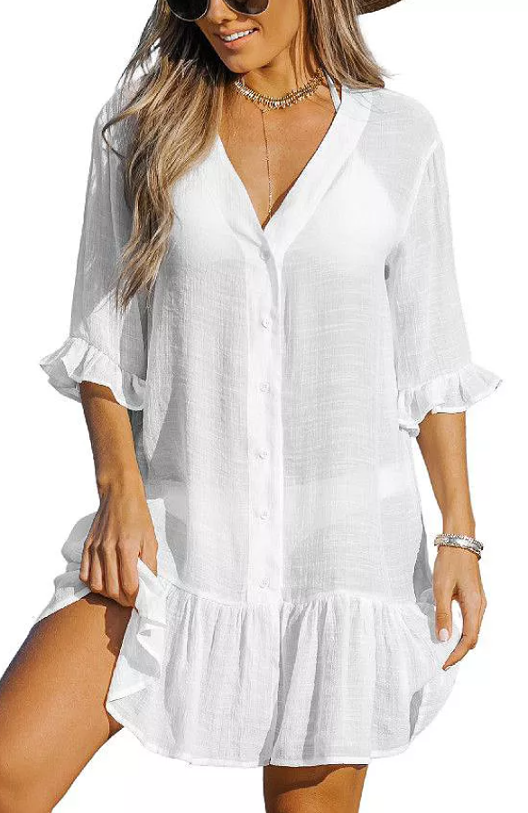 Cupshe Ruffled Swim Cover-up Dress,Medium