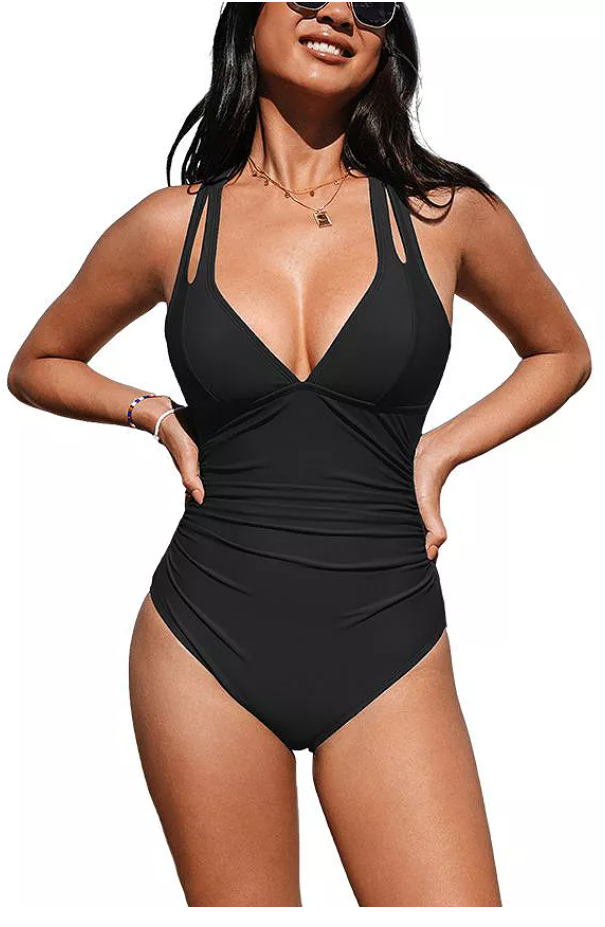 Womens Cupshe Plunge Paneling Cross Tie Back One Piece Swimsuit, Lg